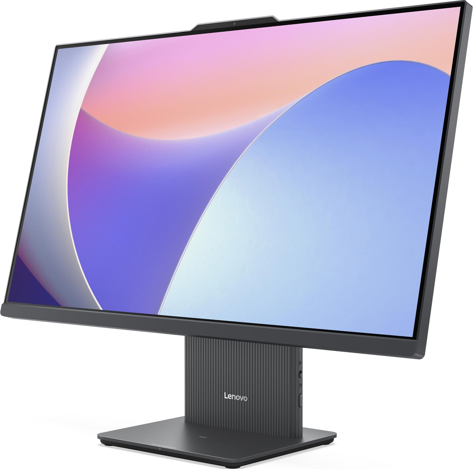 Un moniteur Lenovo moderne affichant un arrière-plan abstrait à l'écran.