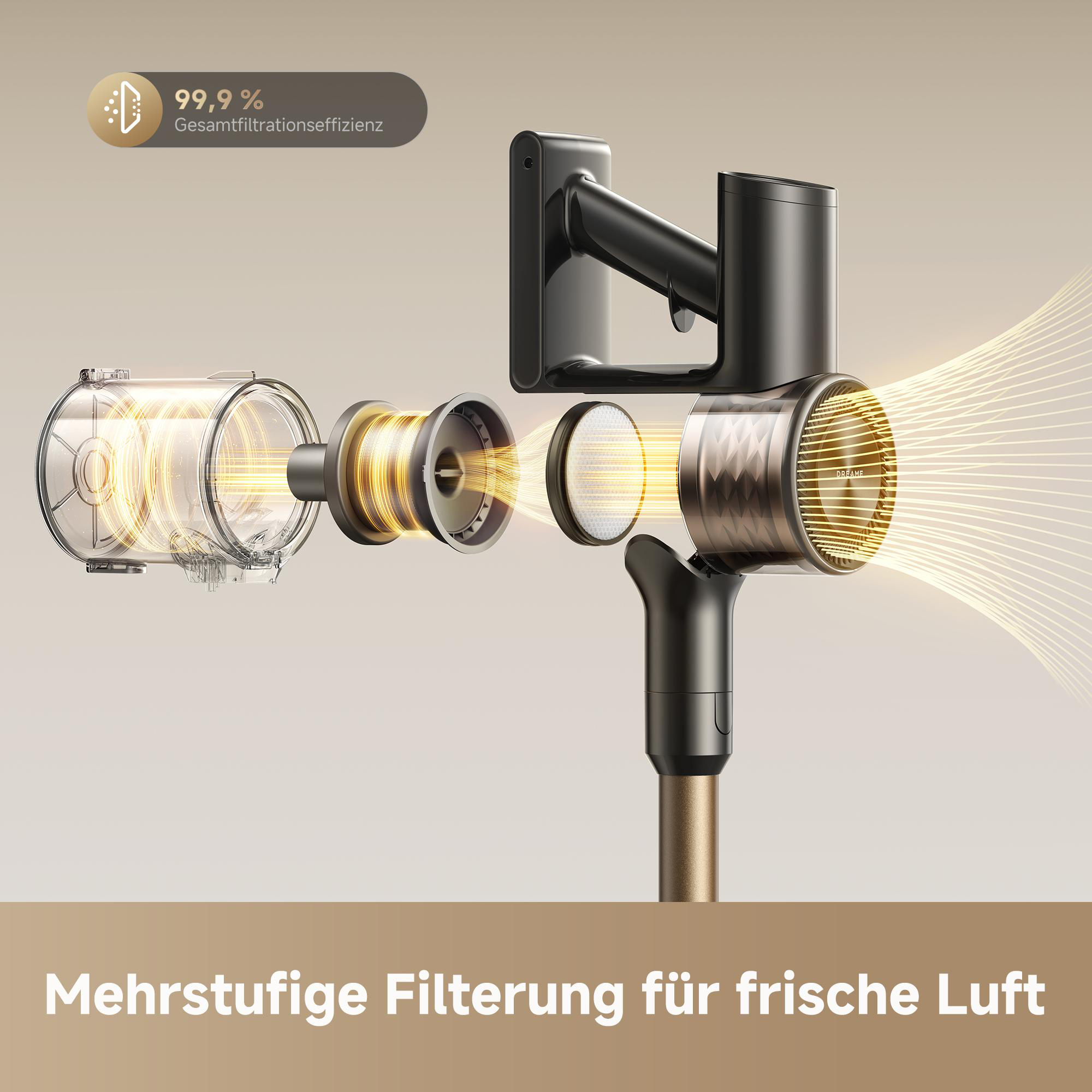 Vakuumfilter mit 99,9% Effizienz: Mehrstufige Filterung für frische Luft.