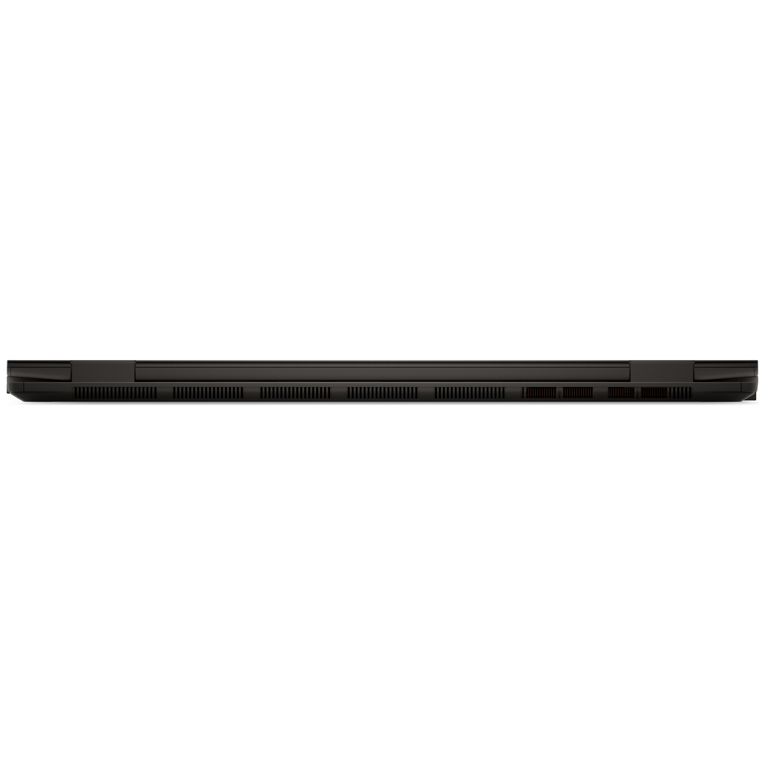 Ordinateur portable noir fermé vu de côté, montrant des fentes de ventilation.