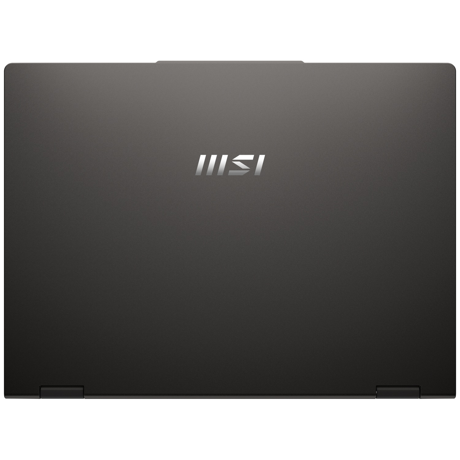 Ordinateur portable MSI gris foncé fermé avec logo argenté.