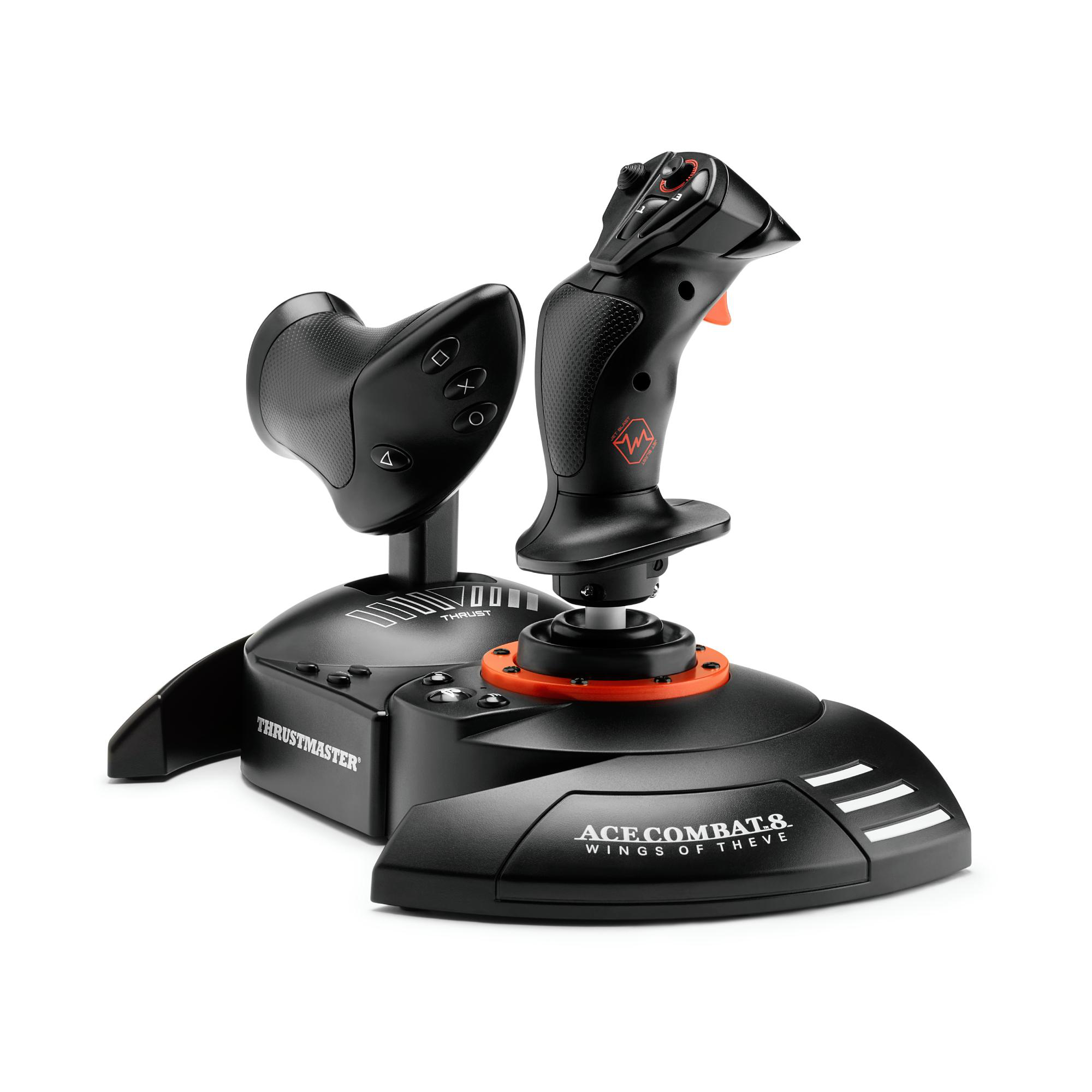 Schwarzer Gaming-Joystick mit zwei Griffen, roten Akzenten und Beschriftung.