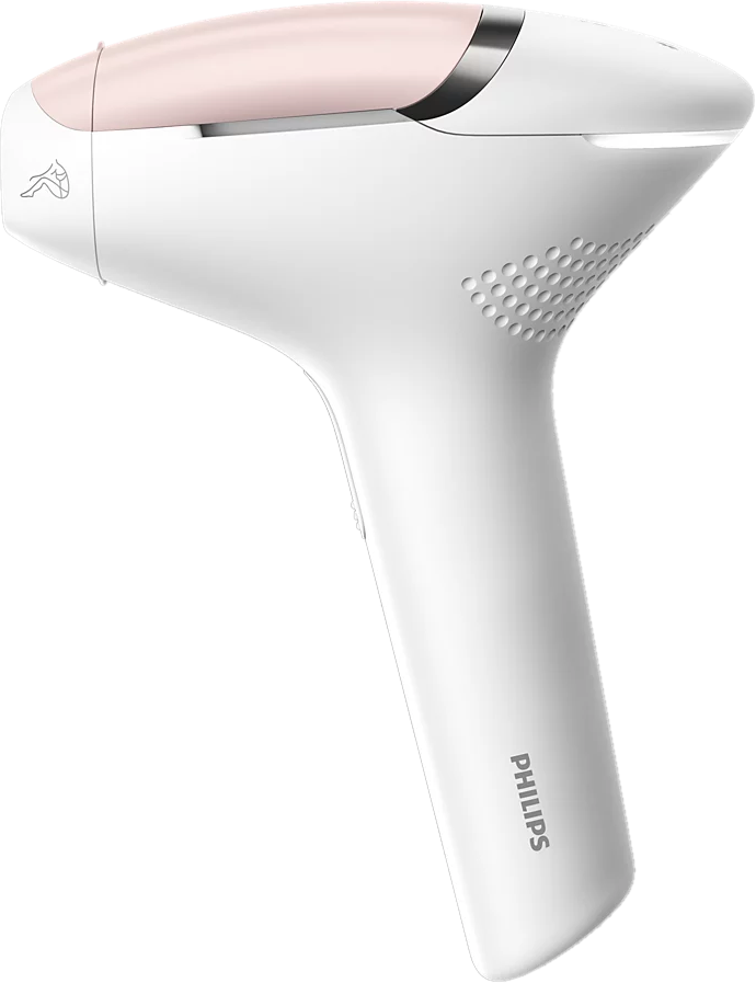 Un appareil d'épilation IPL blanc avec un accent or rose et logo Philips.
