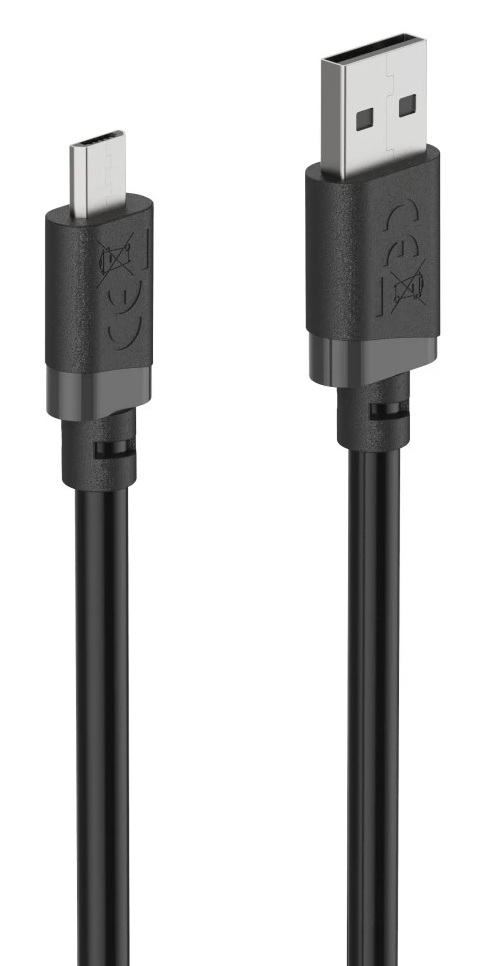 Czarny kabel USB-C i USB-A obok siebie na białym tle.