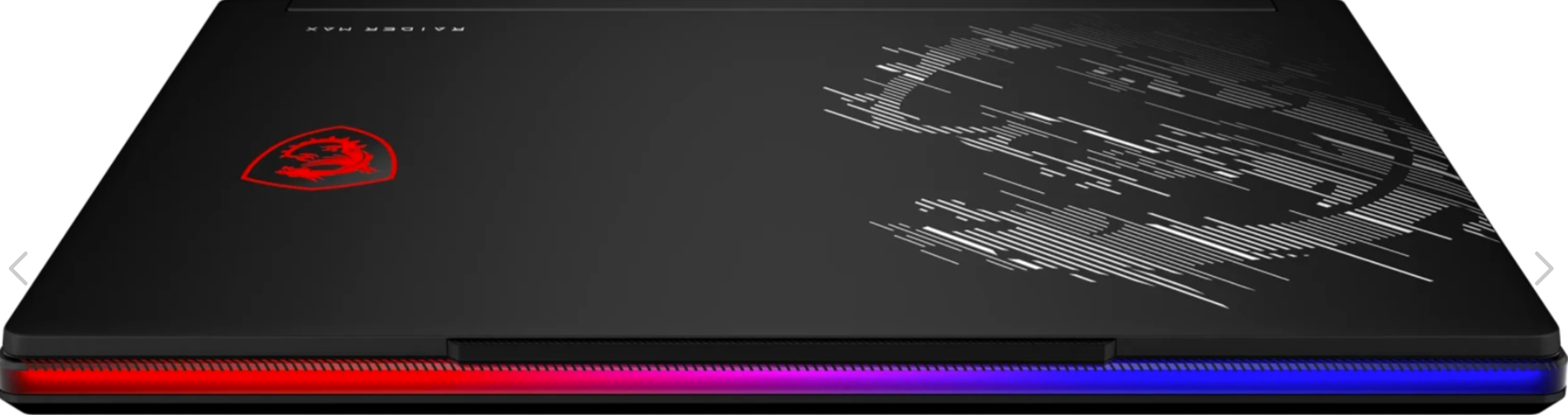 Schwarzer Laptop mit rotem MSI-Logo und leuchtender RGB-Leiste.