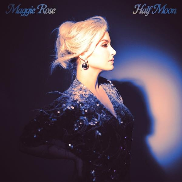 Frau mit blondem Haar, glitzerndes Kleid, im Profil nach rechts blickend.