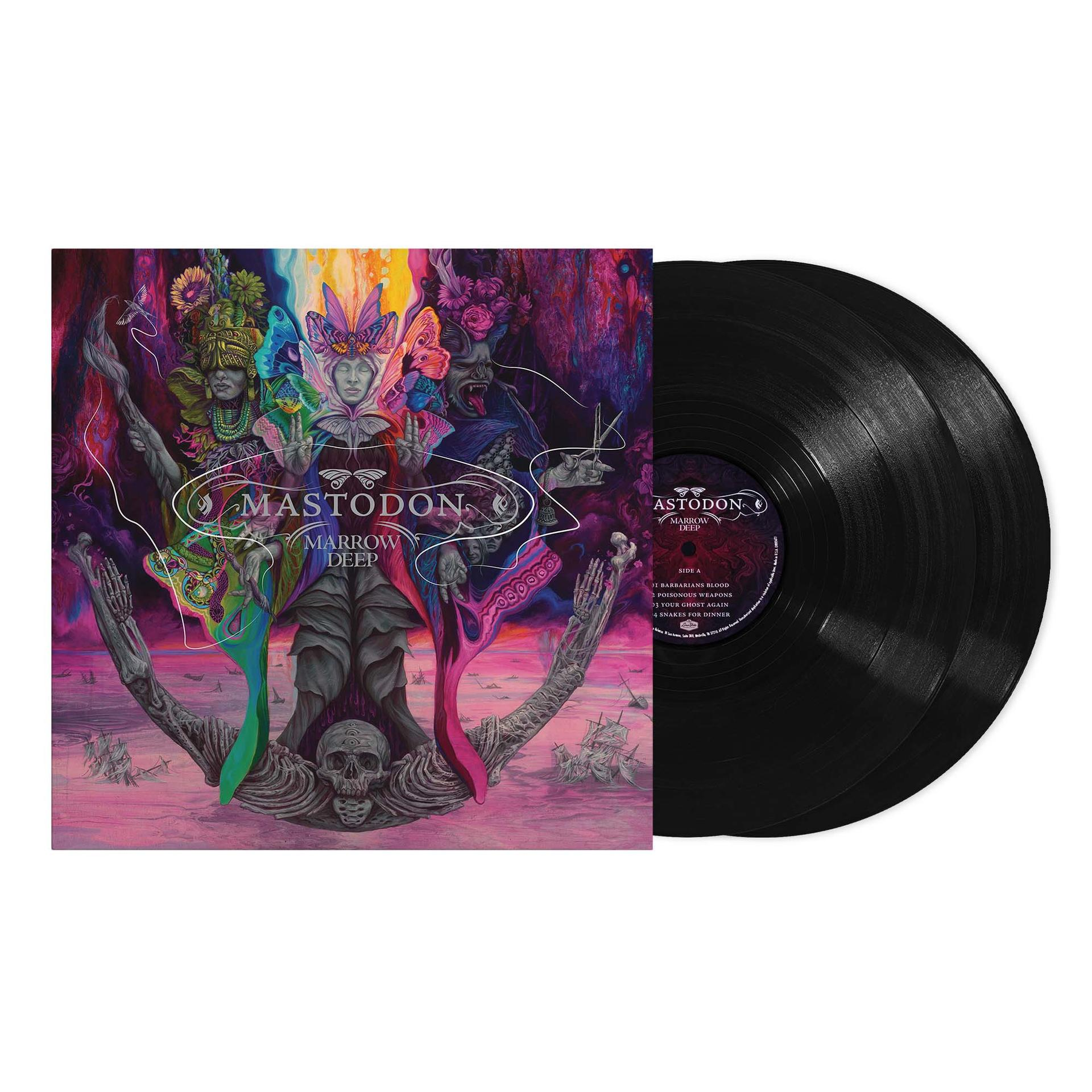 Mastodon "Marrow Deep" Albumcover mit zwei schwarzen Vinylplatten.