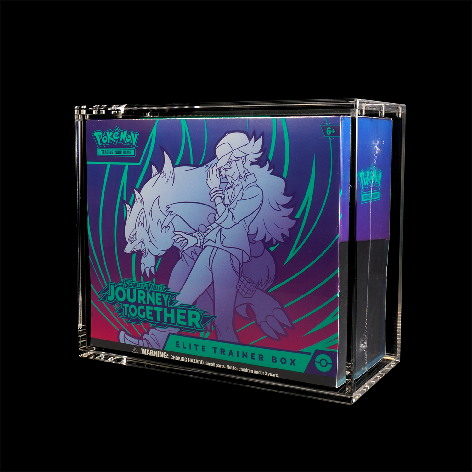 Pokemon Elite Trainer Box met illustratie van personage en wolf in een doorzichtige hoes.