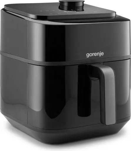 Fekete Gorenje légkeveréses fritőz digitális panelal és fogantyúval.