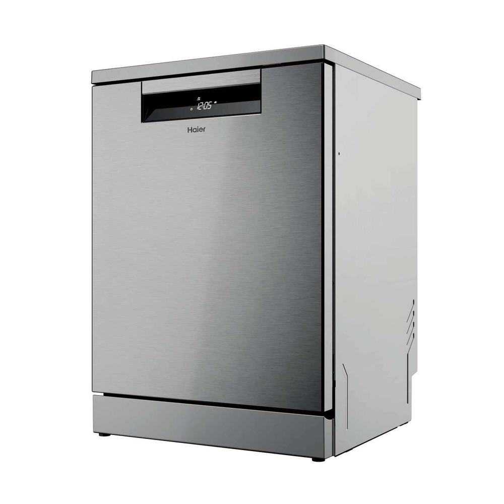 Dijital ekranlı modern gümüş renkli Haier bulaşık makinesi.