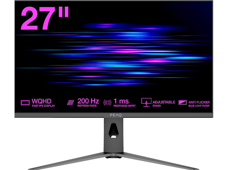 PEAQ PMO G271-FQK 27 Zoll Gaming Monitor, QHD, 1 ms Reaktionszeit, 300 cd/m², 200 Hz, Schwarz
