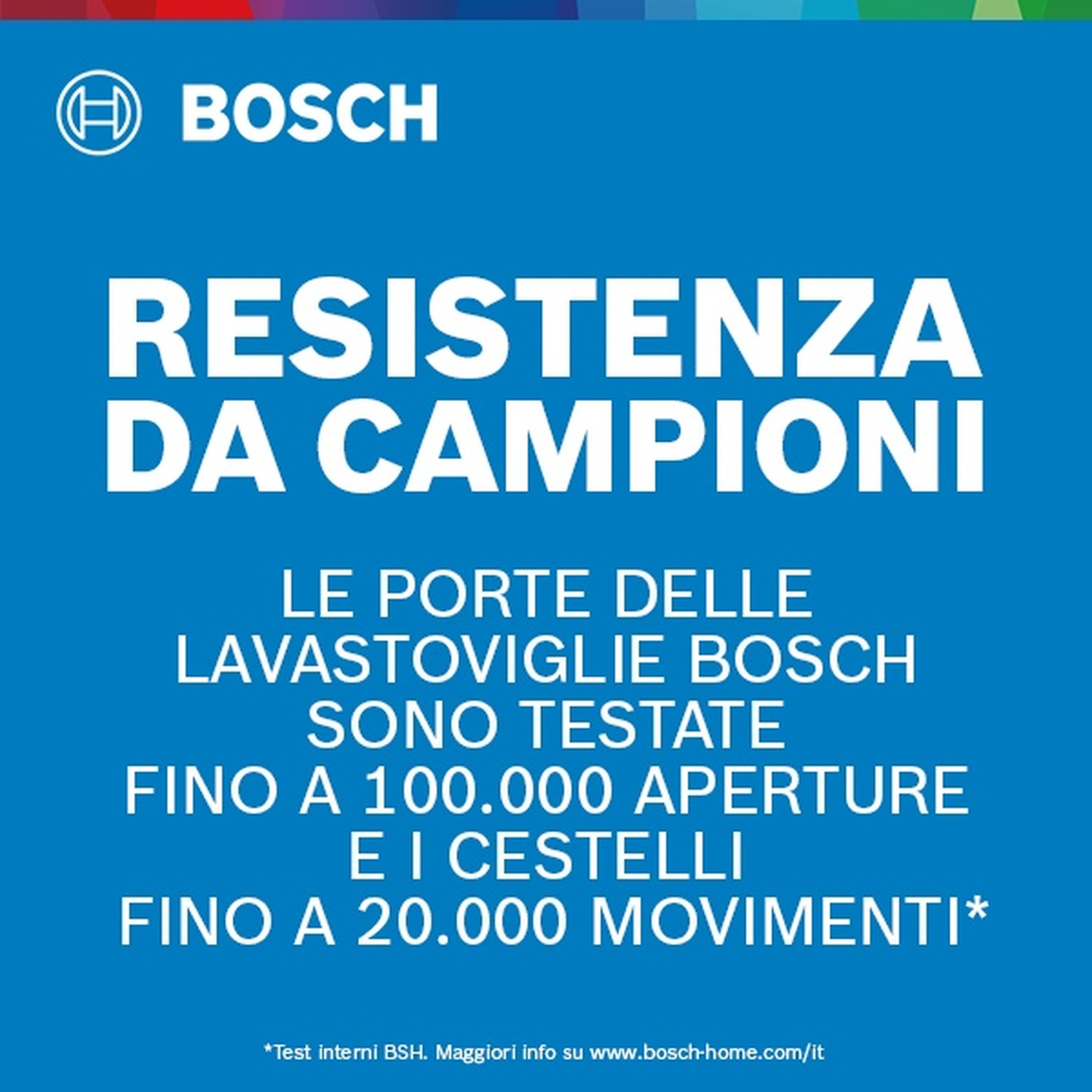 Porte lavastoviglie Bosch testate per 100.000 aperture, cestelli 20.000.