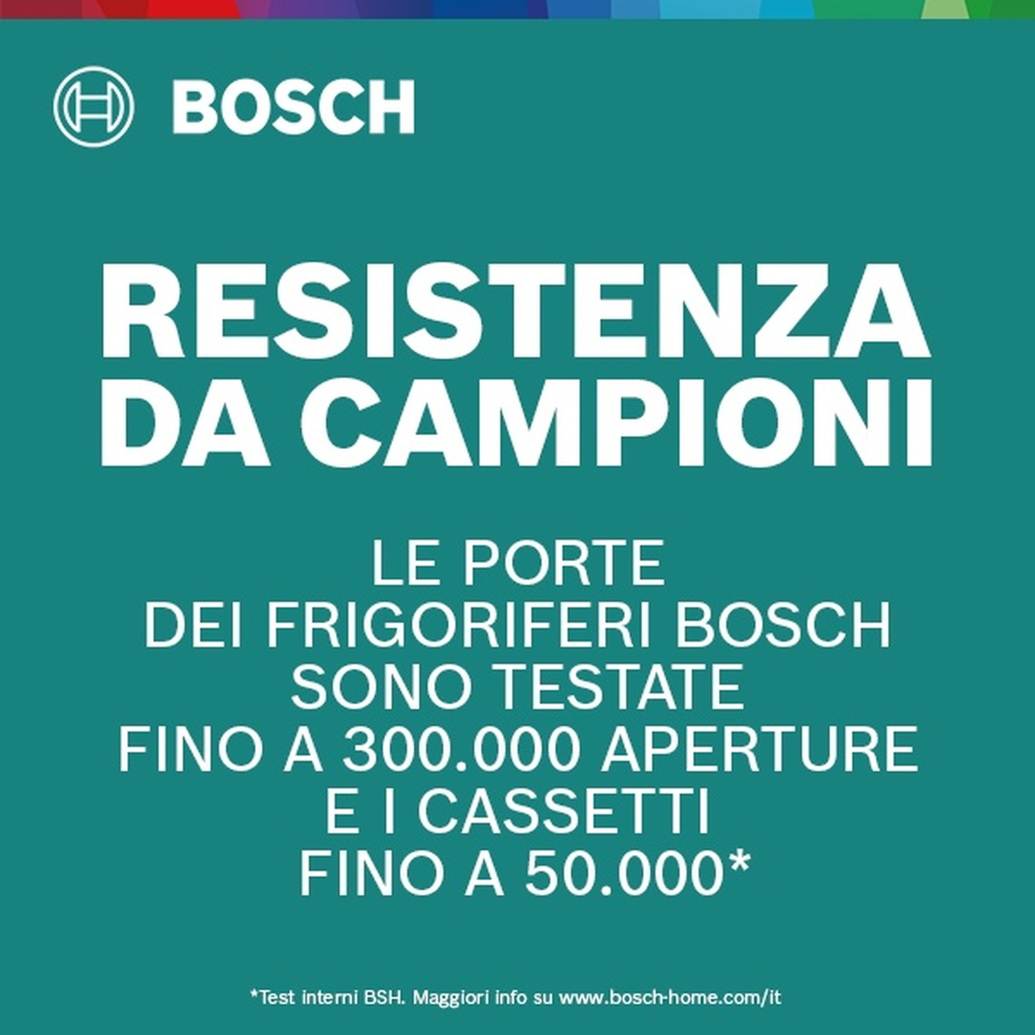 Porte frigoriferi Bosch testate fino a 300.000 aperture.