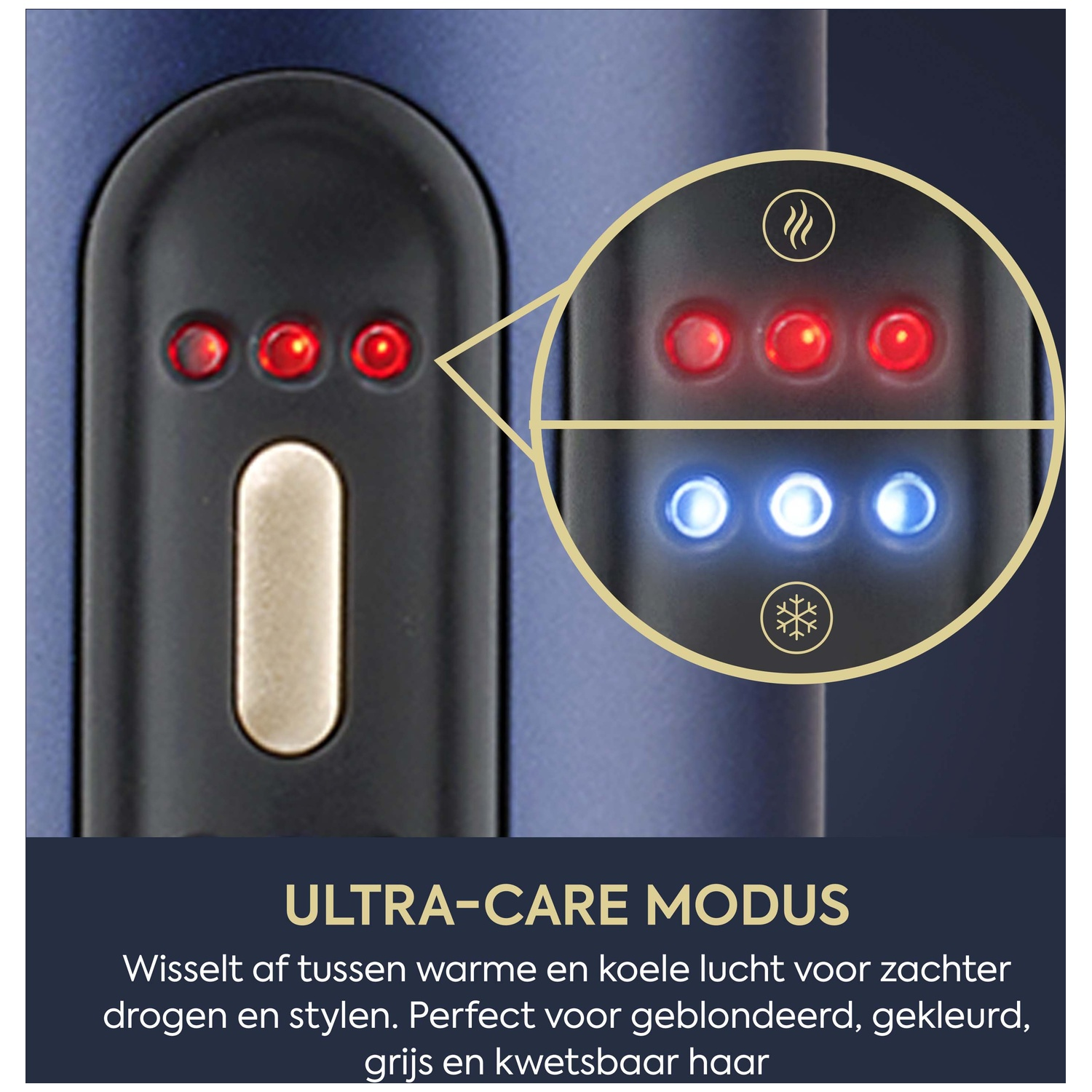 Ultra-Care mode indicator with red and blue lights.