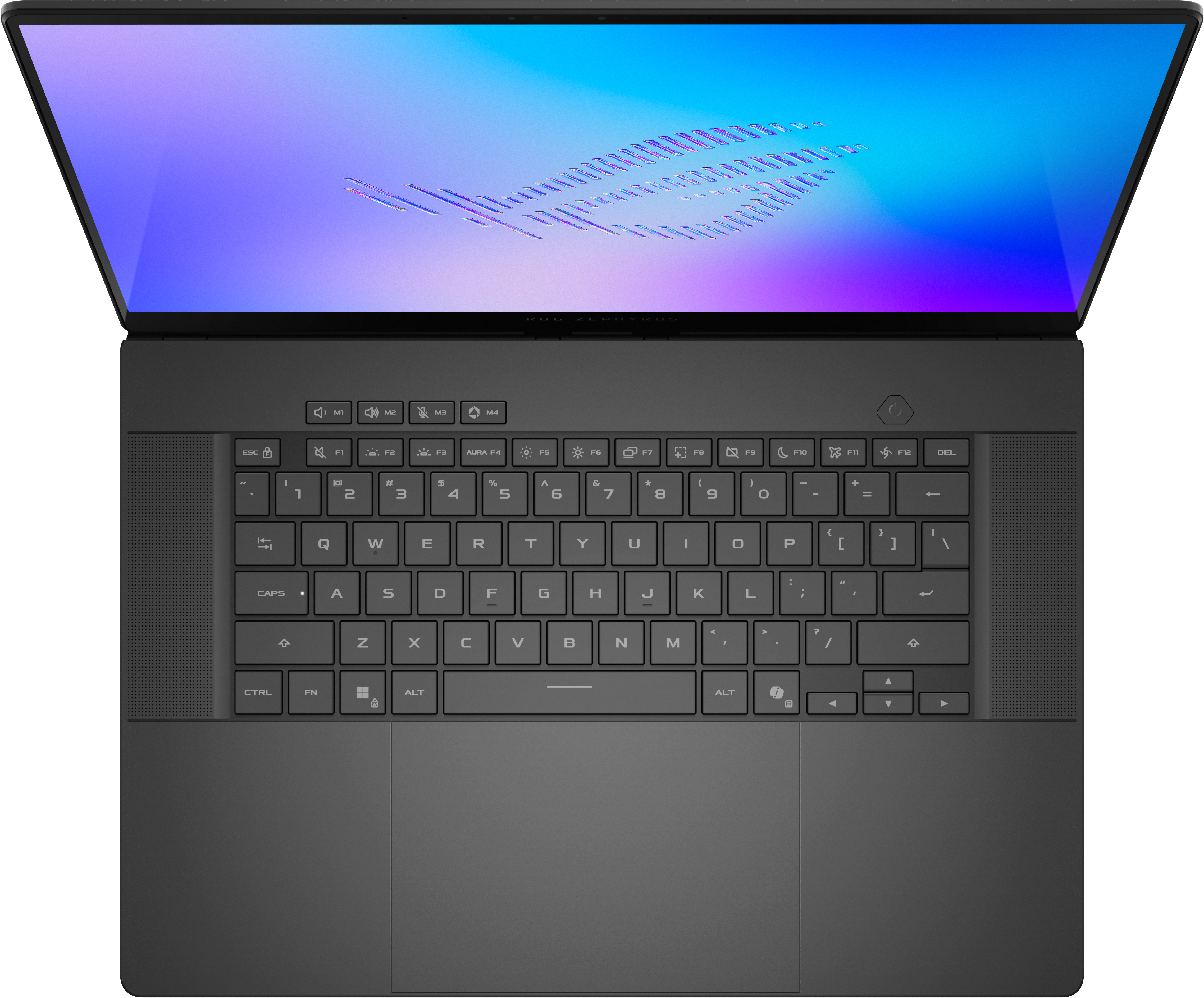 Un ordinateur portable ouvert et sombre avec écran et clavier rétroéclairés.