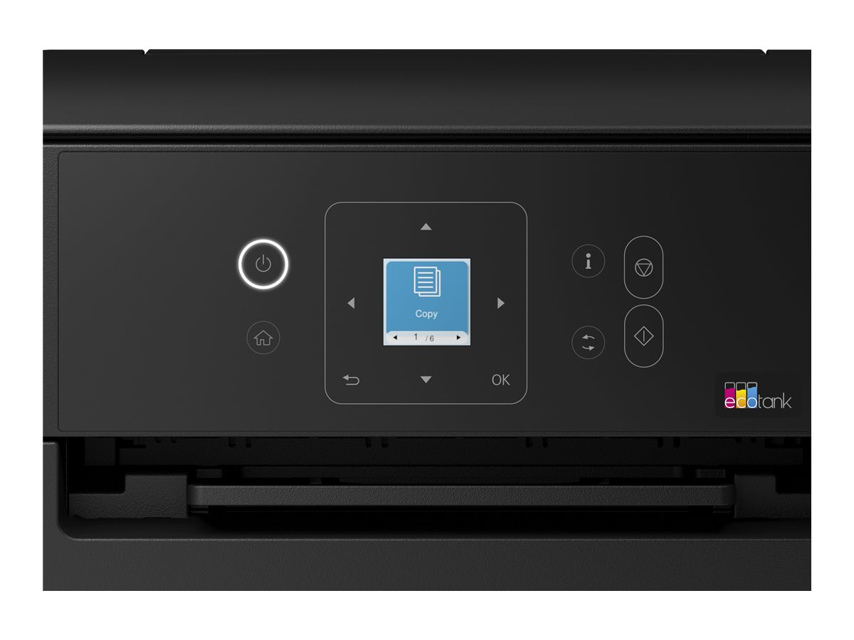 Ein schwarzer Drucker mit einem digitalen Bildschirm, auf dem 'Kopie' steht.
