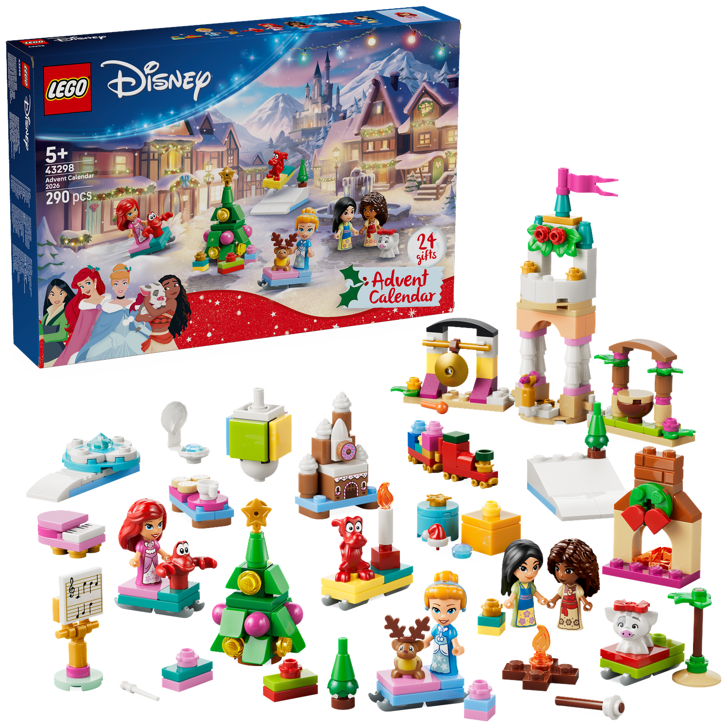 Calendrier de l'Avent LEGO Disney 2026 avec figurines et constructions.