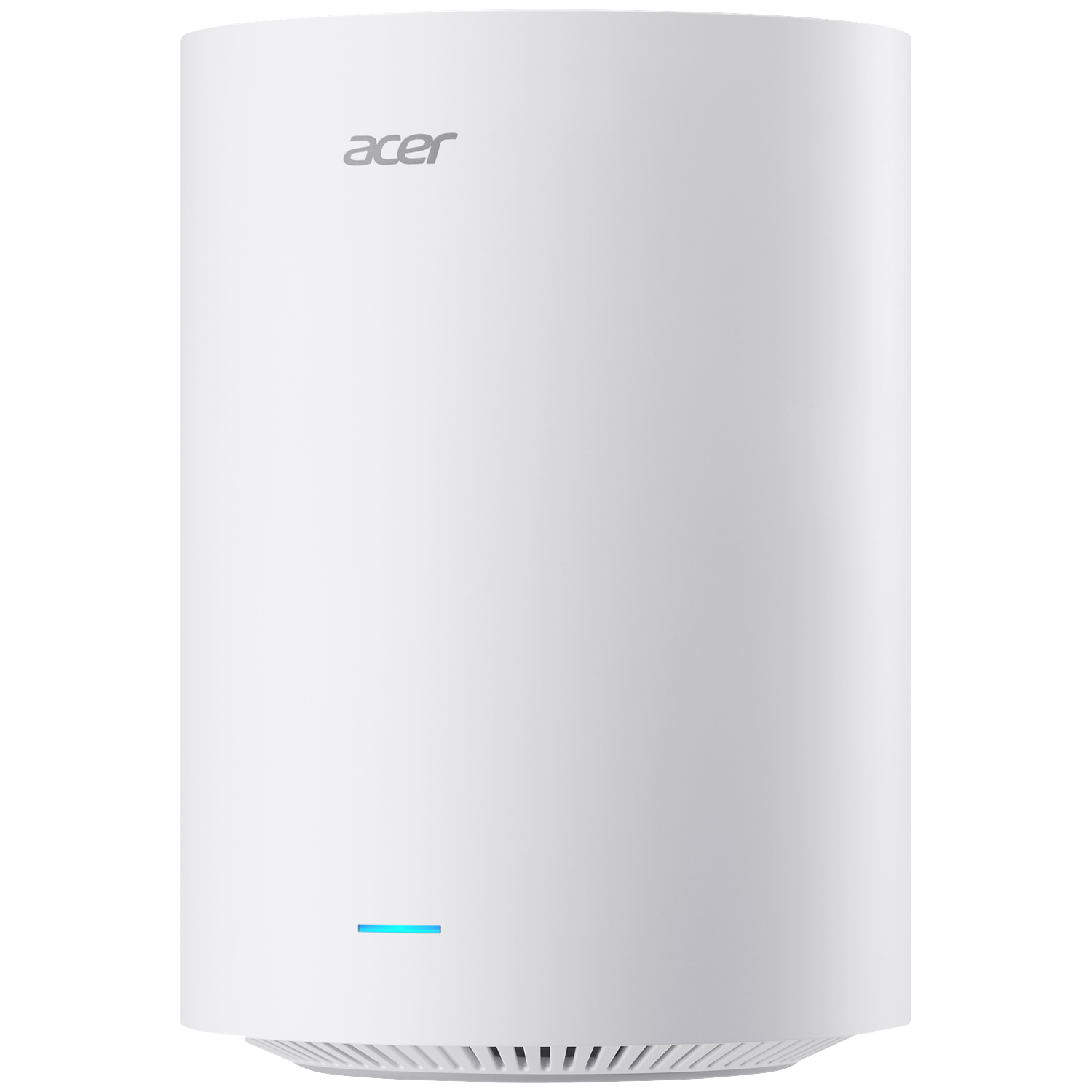 Een witte Acer router met een blauwe LED en ventilatieopeningen aan de basis.