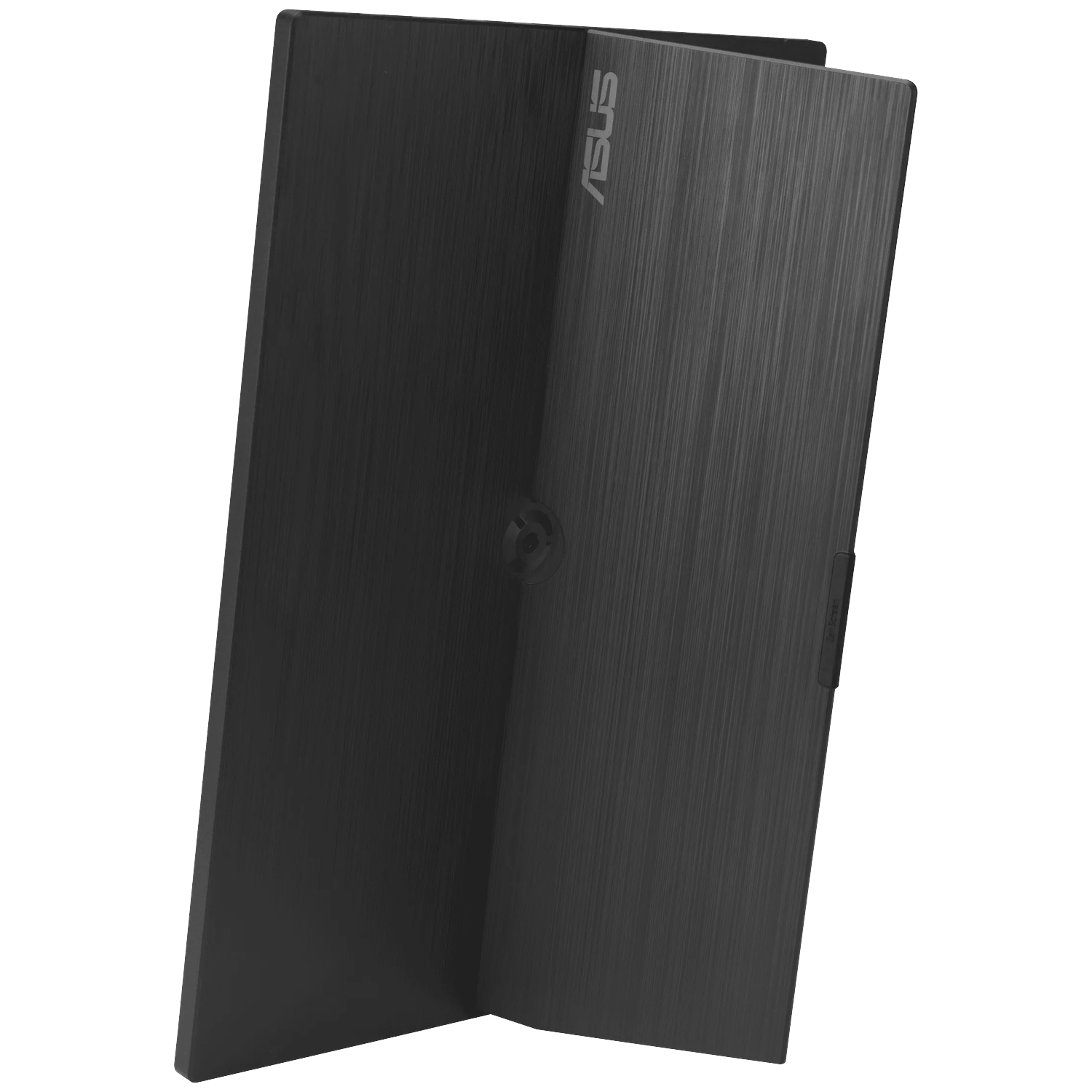 Een zwarte ASUS tablet met geborstelde metalen afwerking staat rechtop.
