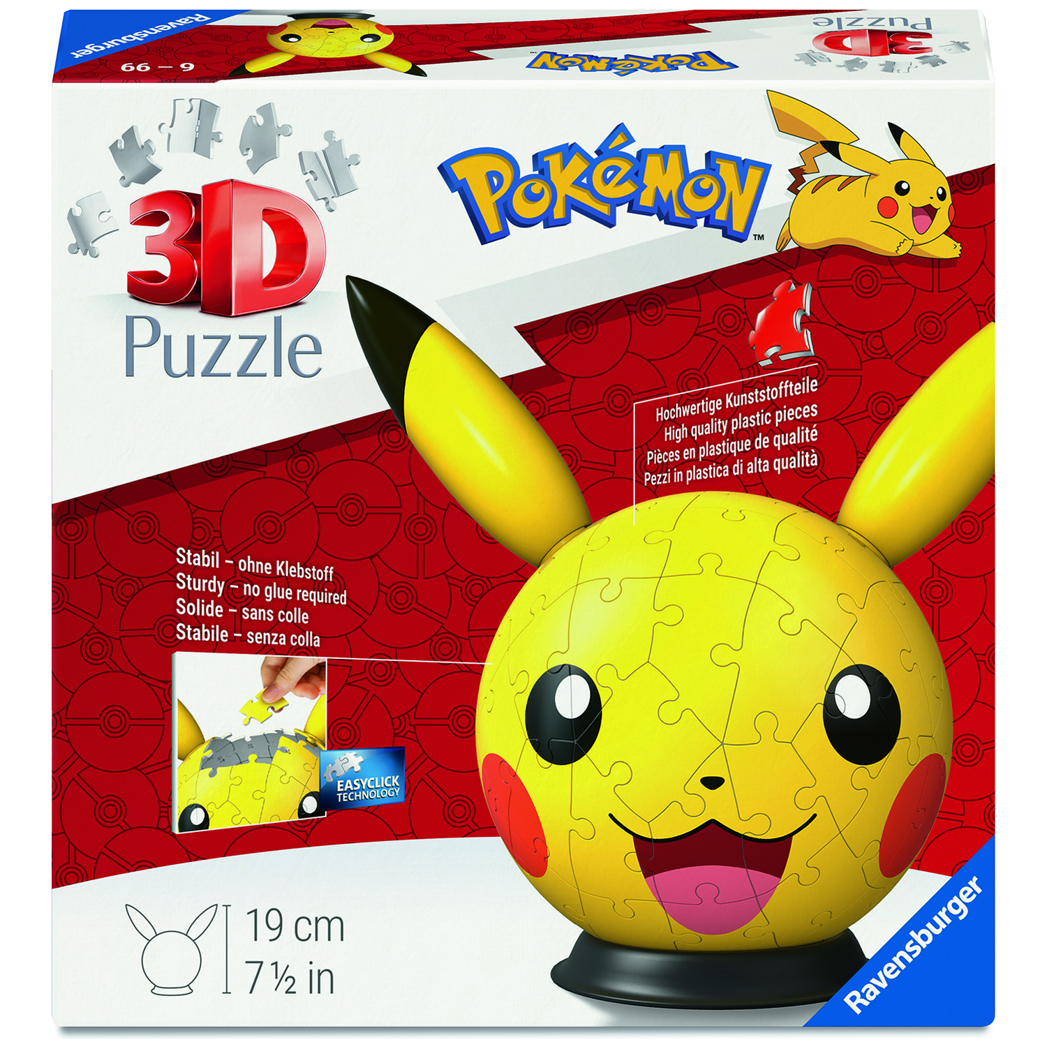 Ravensburger 3D Pikachu puzzeldoos, met een ronde vorm.