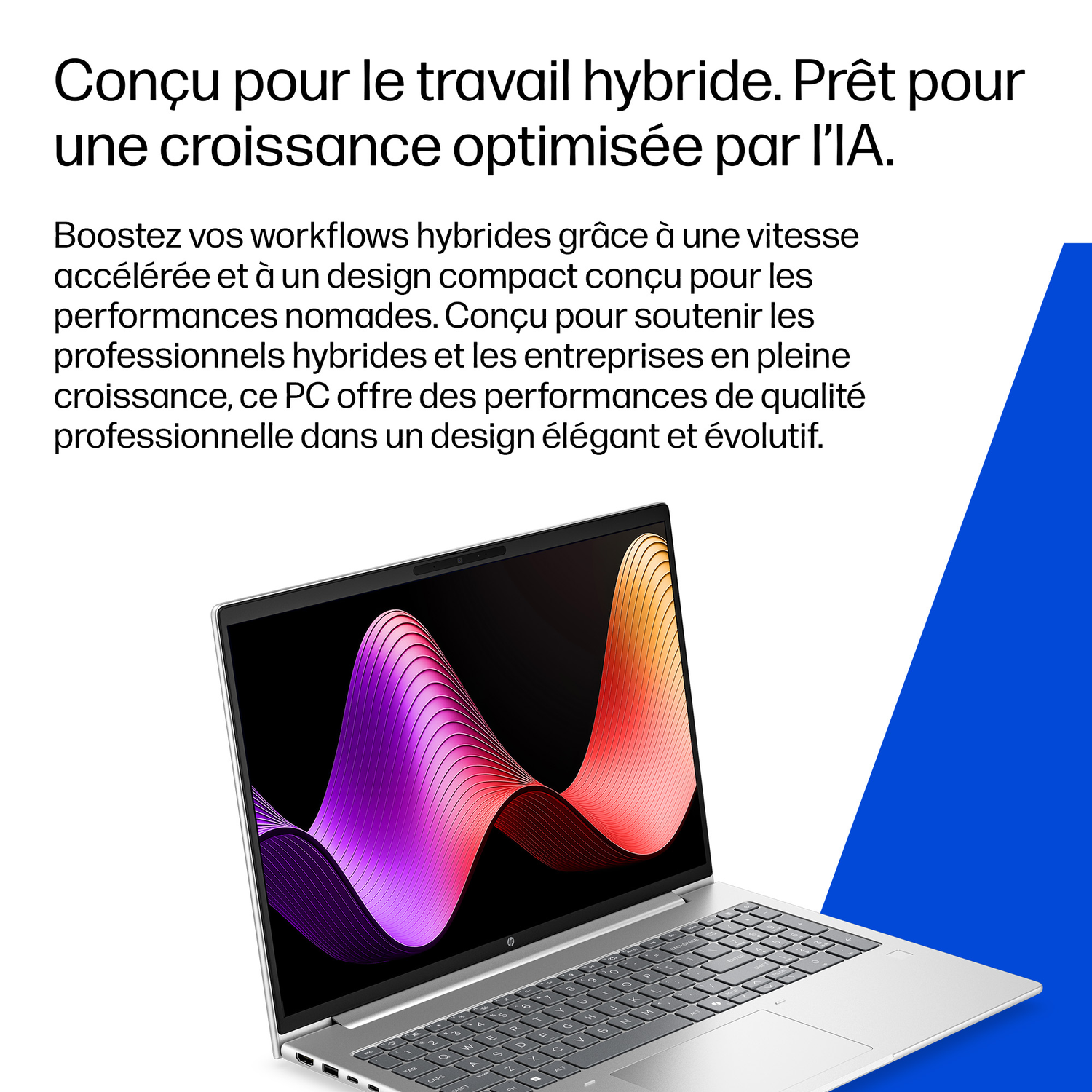 Un ordinateur portable avec un écran et un clavier colorés sur fond blanc et bleu.