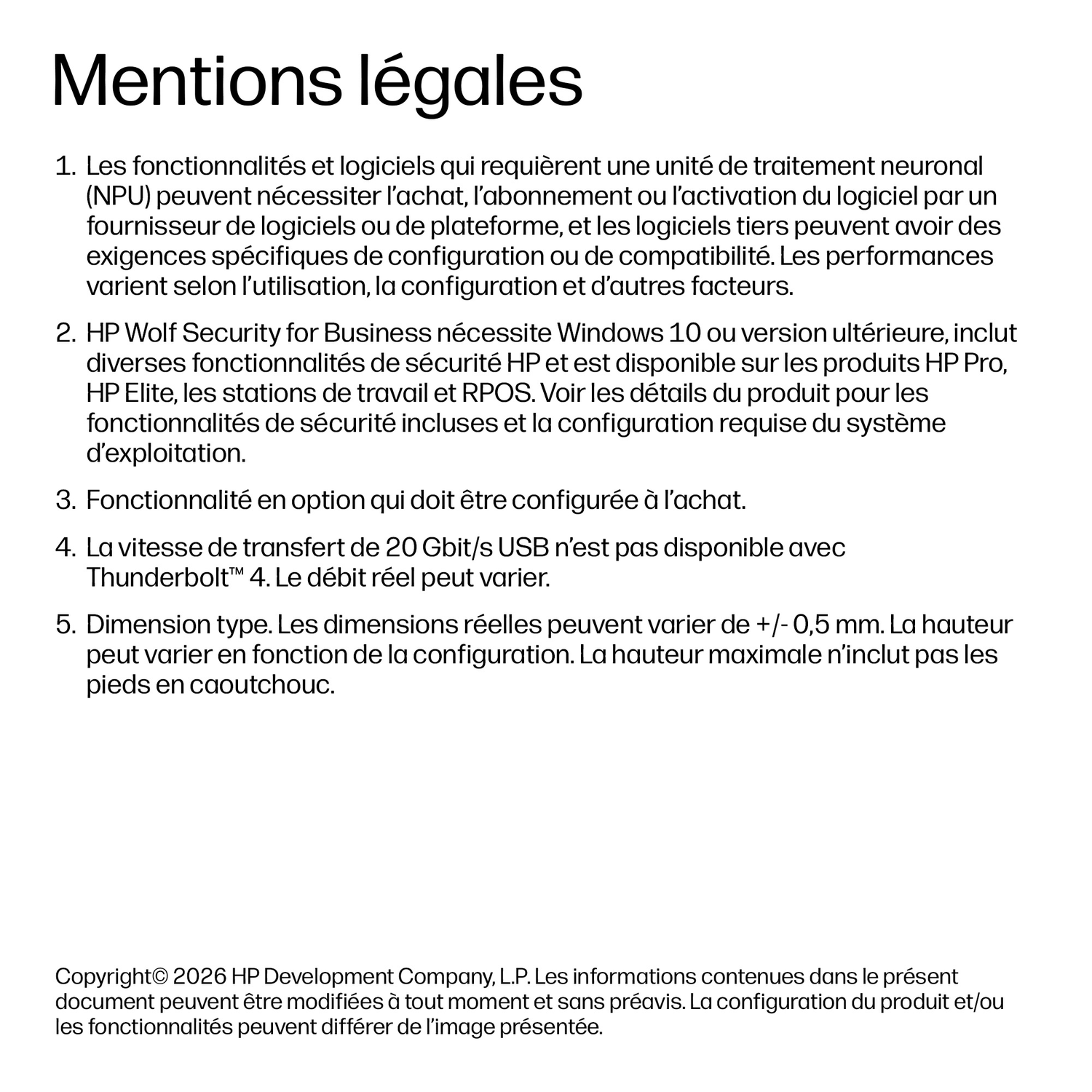 Texte sur les mentions légales, les exigences système et les informations produit.