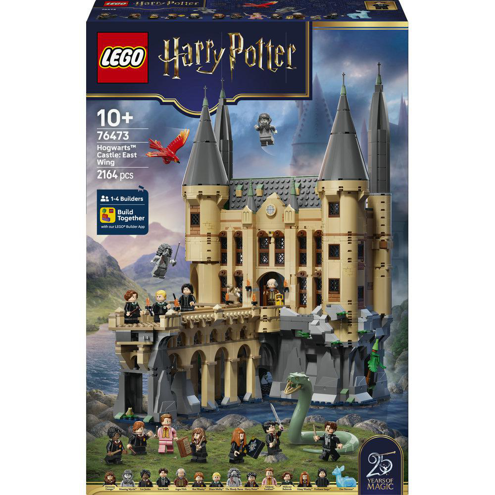 LEGO Harry Potter Hogwarts Schloss Ostflügel mit Figuren, Drachen und Basilisk.