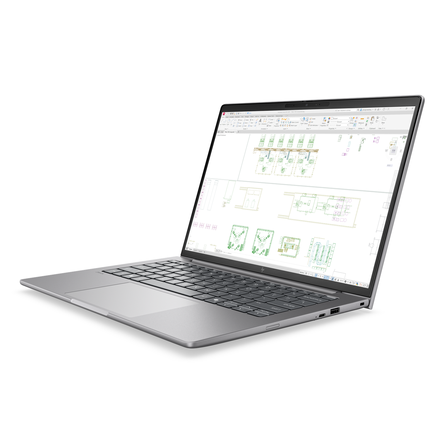 Een open laptop met een technische bouwtekening op het scherm.