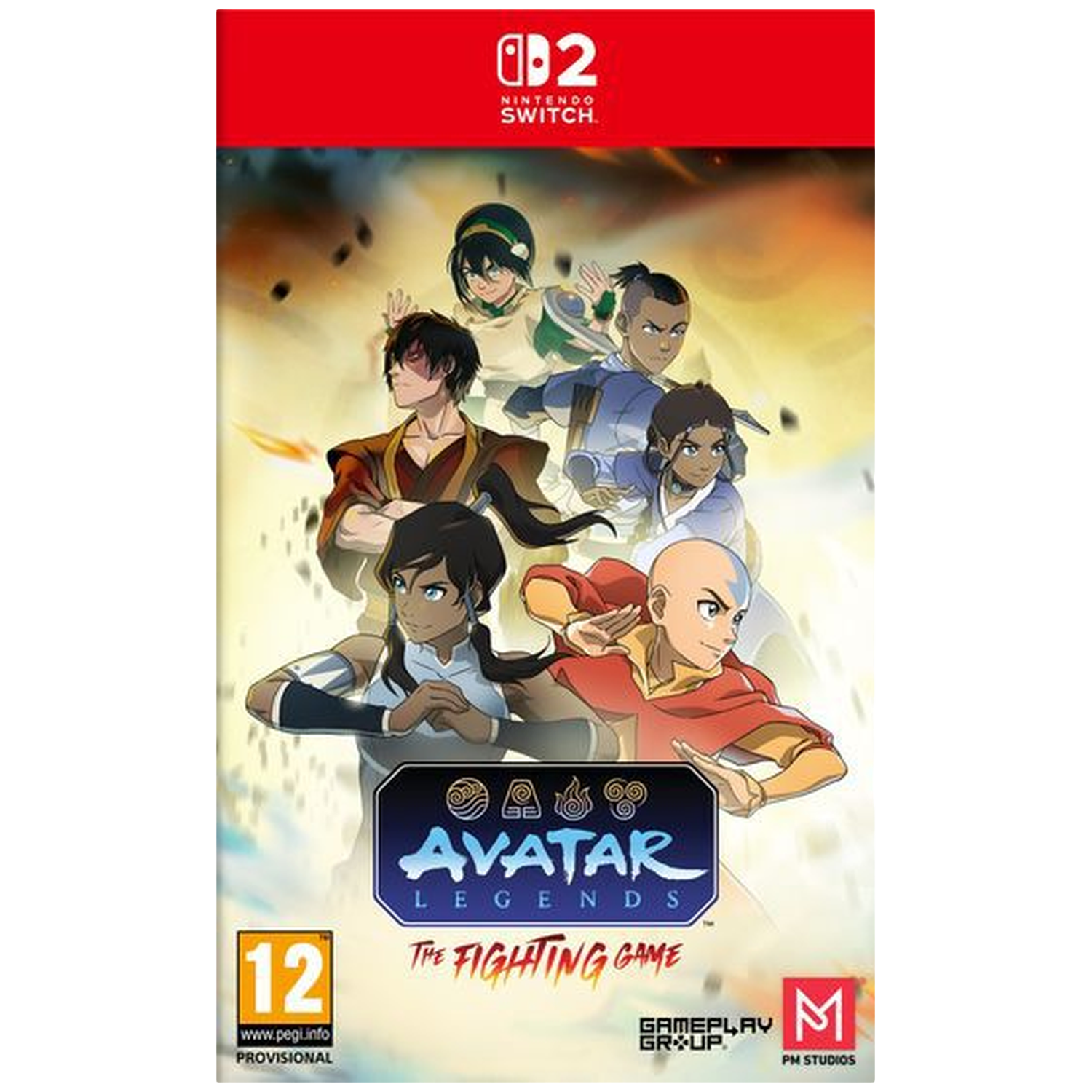 Avatar Legends: The Fighting Game cover met Aang, Korra, Zuko, Toph en Sokka.