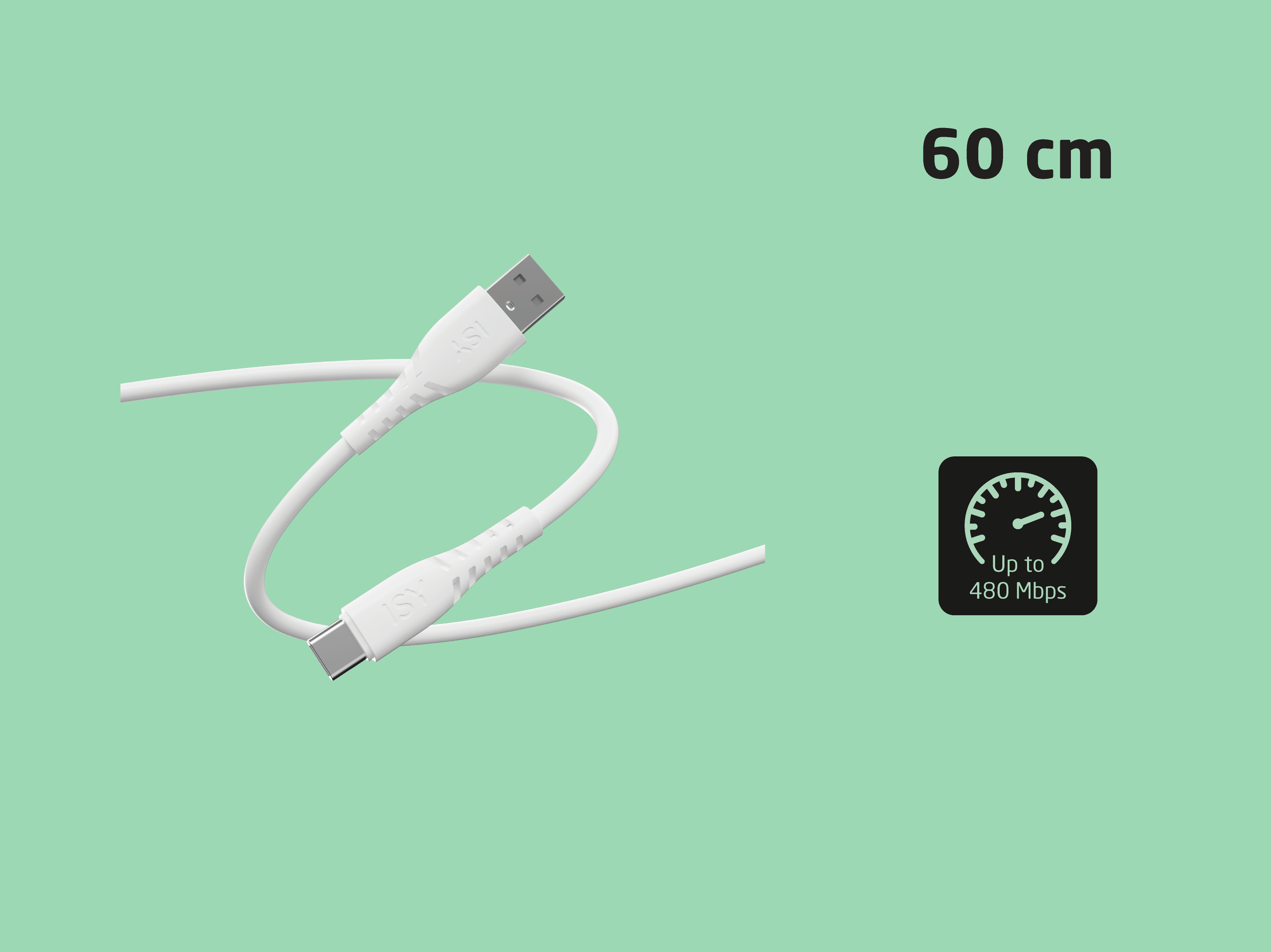 Biały kabel USB-A do USB-C, 60 cm, 480 Mbps.