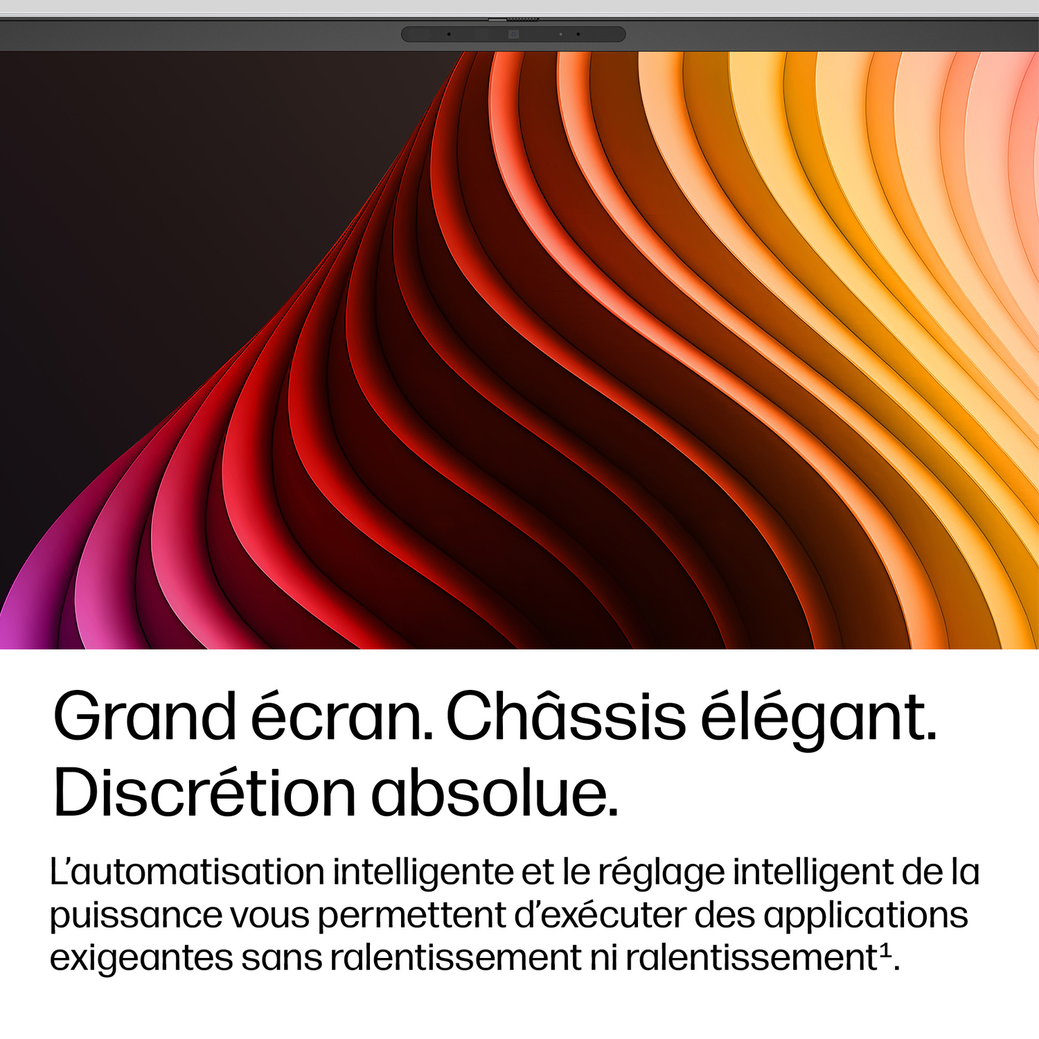 Un ordinateur portable affichant un motif ondulé de teintes rouges et oranges.