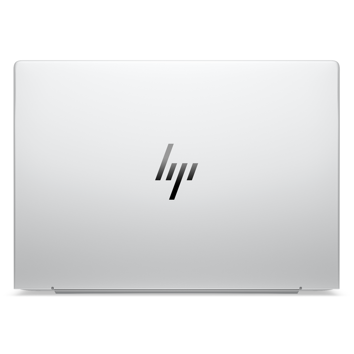 Gesloten zilveren laptop met HP-logo in het midden.
