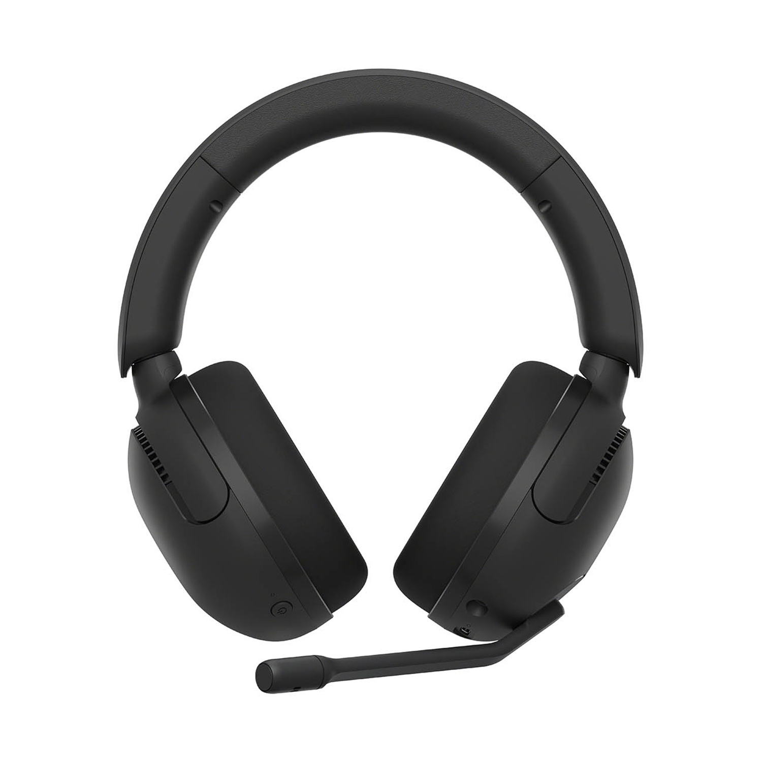 Cuffie nere over-ear con braccio microfonico su sfondo bianco.