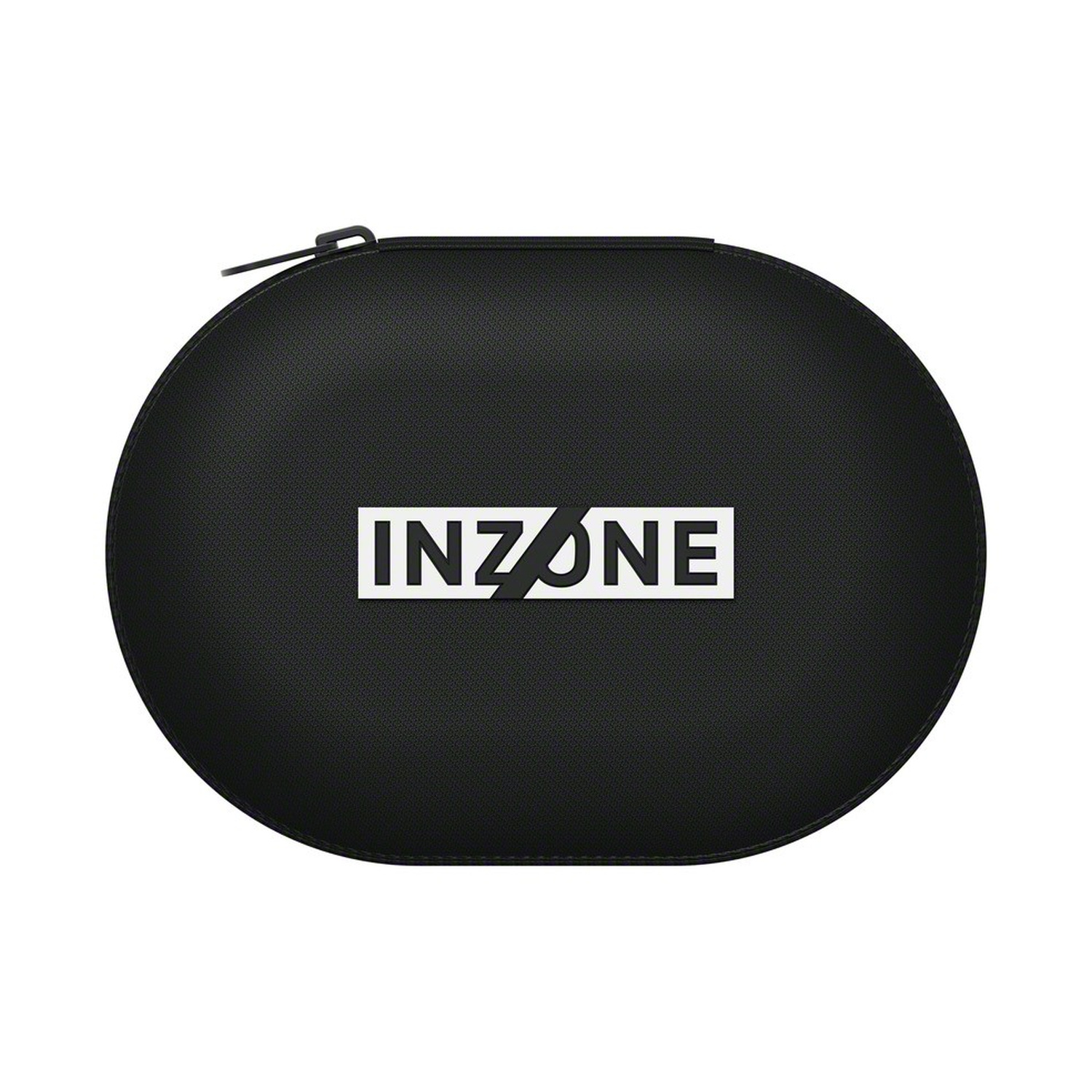 Custodia nera per cuffie con logo INZONE bianco e cerniera.