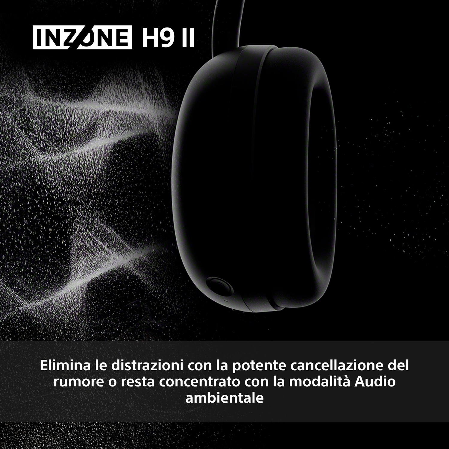 Cuffie nere con logo INZONE H9 II, con rumore di fondo.