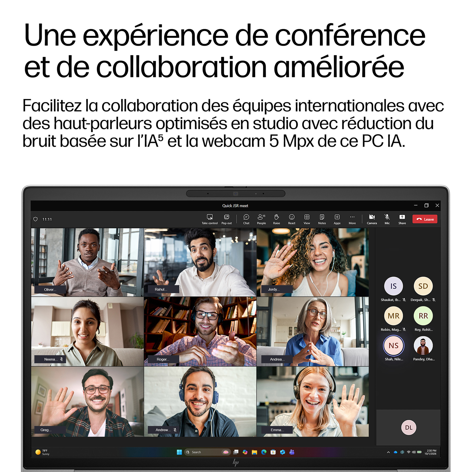 Capture d'écran d'une visioconférence avec neuf personnes sur un écran d'ordinateur portable.