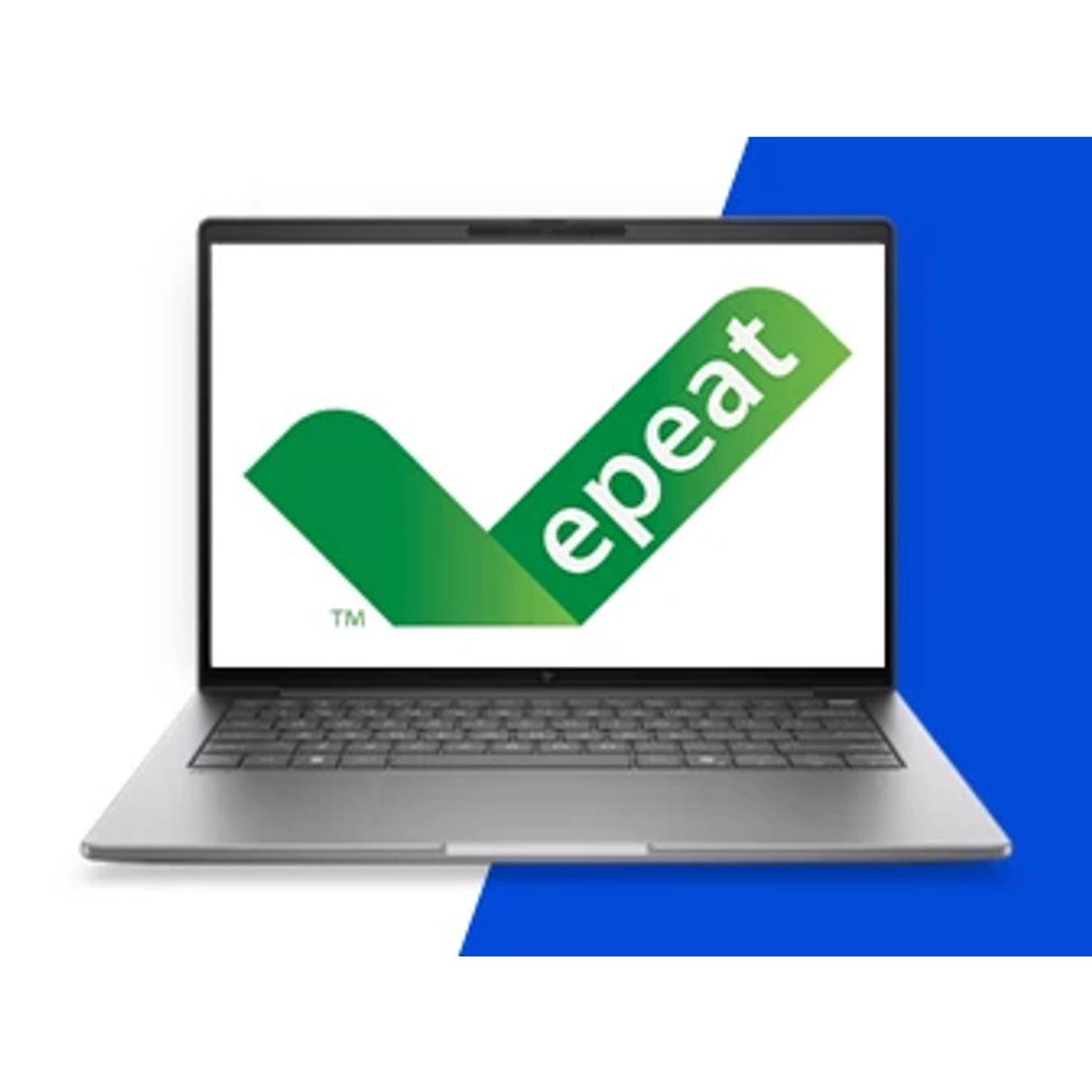 Een laptop toont het groene EPEAT-logo met een vinkje.