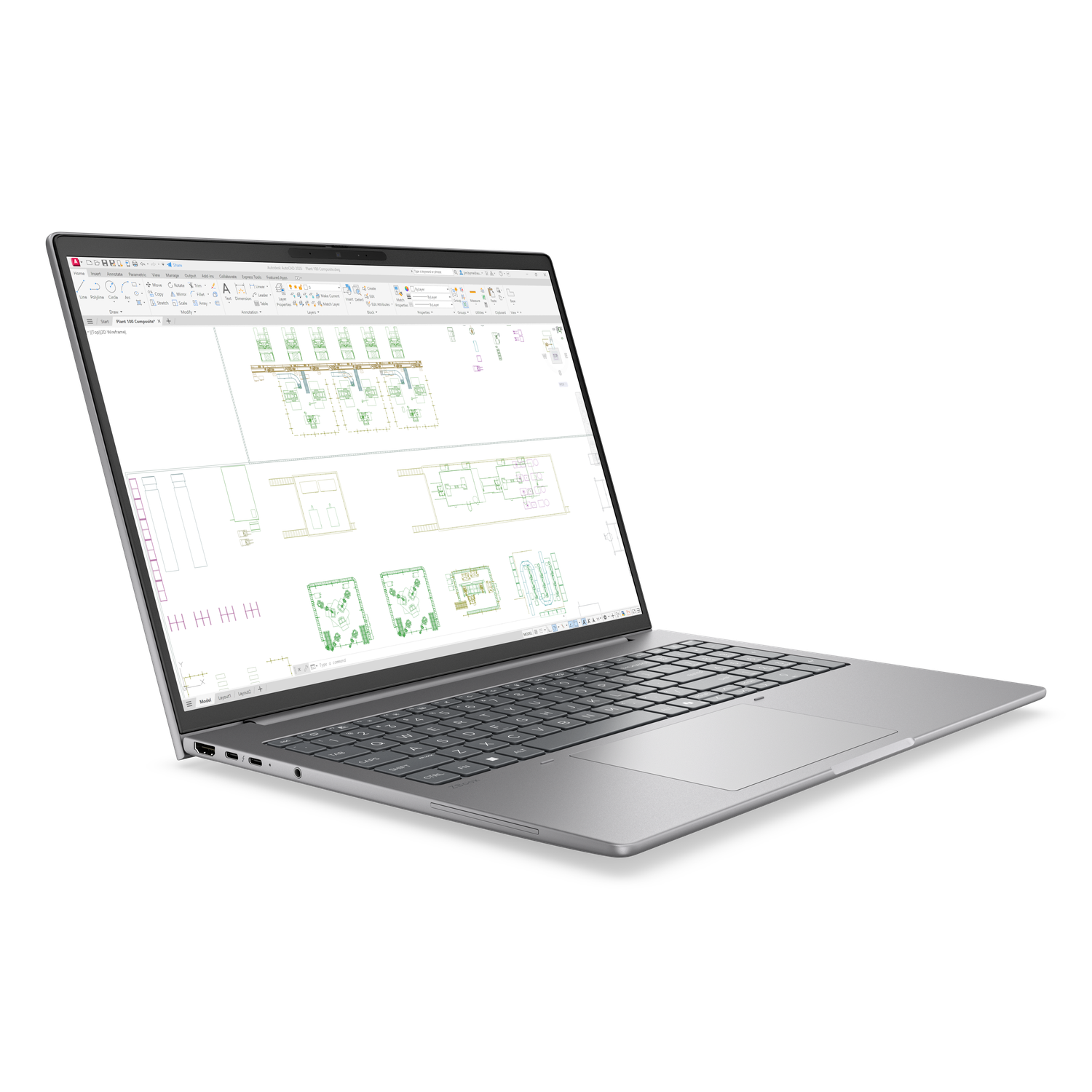 Een laptop met een technische tekening op het scherm.