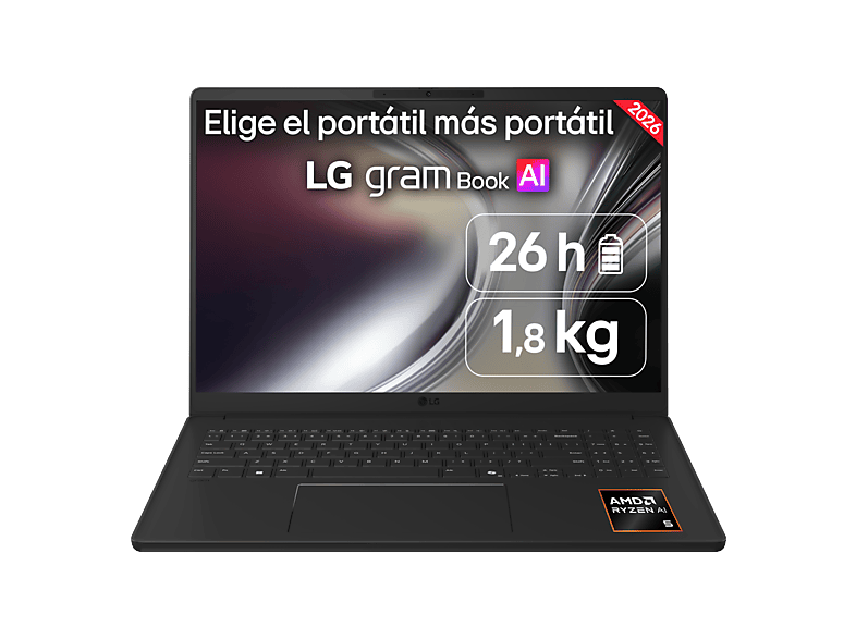 Portátil - LG gram 16UD55U-G.AX85BN, 16"WUXGA Copilot+ PC, AMD Ryzen™ AI 7 445, 50TOPS, 32GB RAM, 512GB, Radeon™Onboard Graphics, Sin SO, cargador