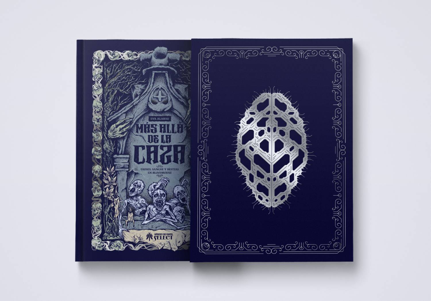 Un libro con una portada espeluznante que representa un cementerio y monstruos.