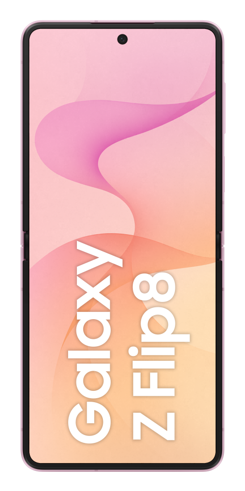 Różowy składany smartfon z napisem "Galaxy Z Flip 8".