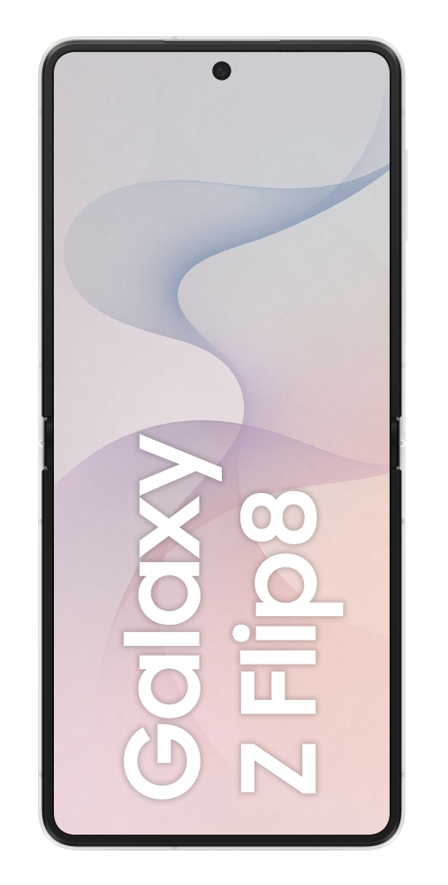 Zamknięty telefon Samsung Galaxy Z Flip 8 z falistym wzorem na ekranie.