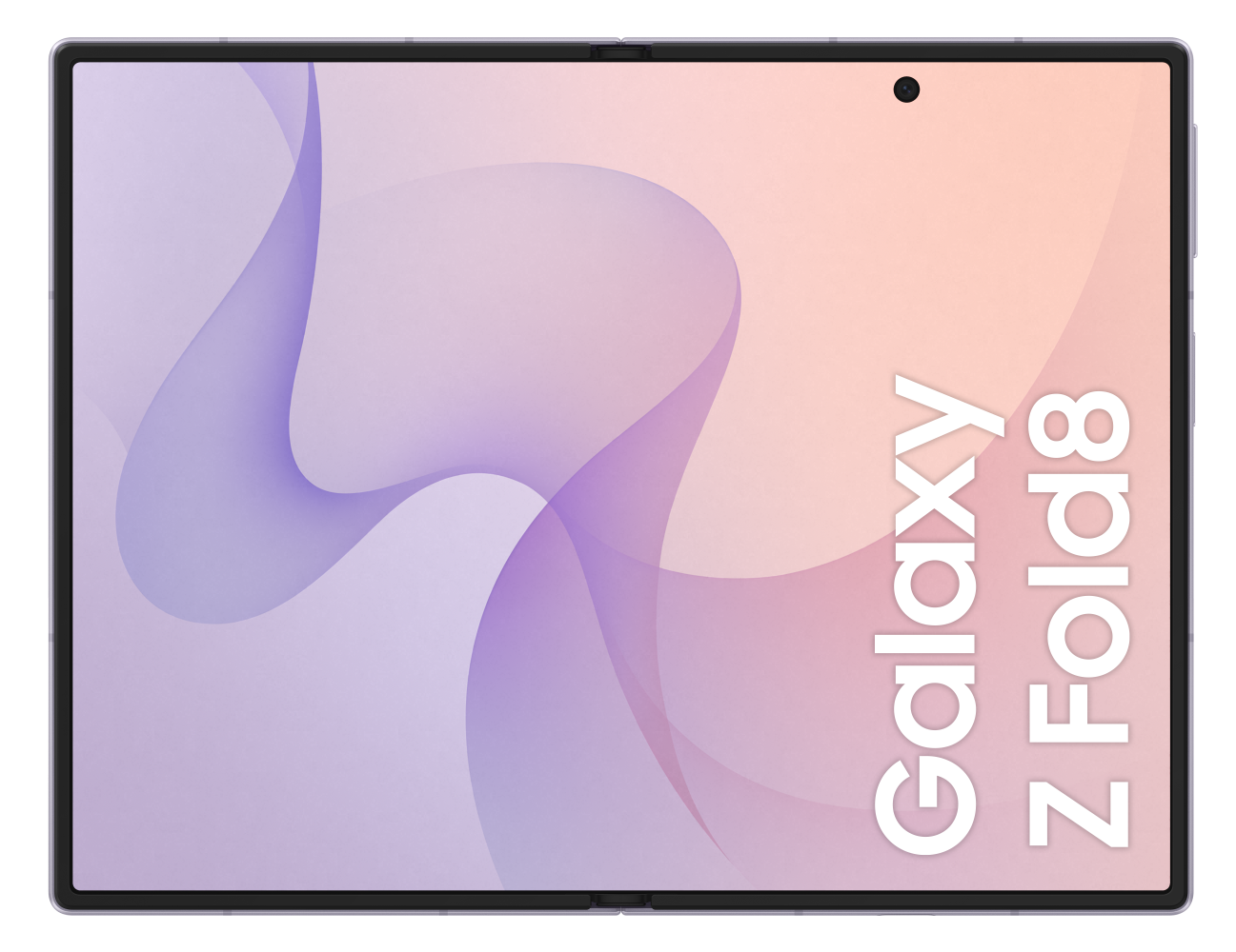 Tablet Samsung Galaxy Z Fold 8 z fioletowo-różowym falistym wzorem.
