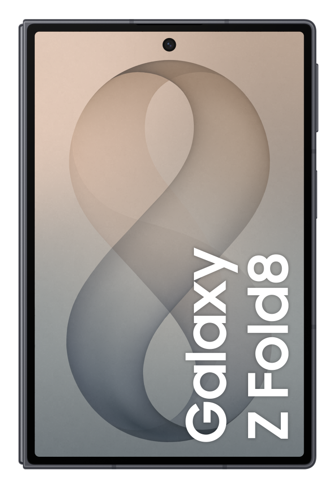 Samsung Galaxy Z Fold 8 z grafiką symbolu nieskończoności na ekranie.