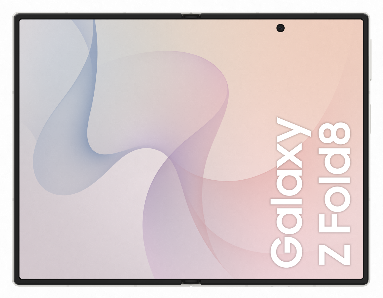 Zamknięty Samsung Galaxy Z Fold 8 z delikatnym wzorem fal na ekranie.