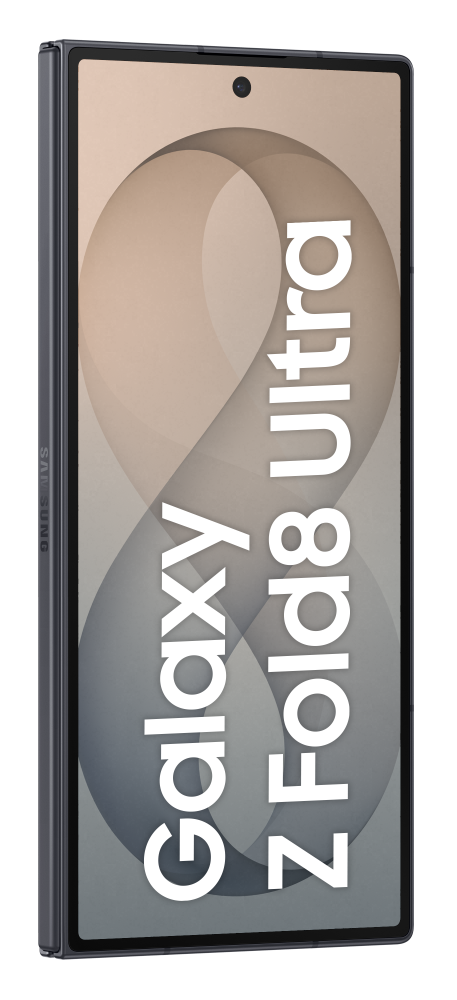 Zamknięty smartfon Samsung Galaxy Z Fold8 Ultra z napisem na neutralnym tle.