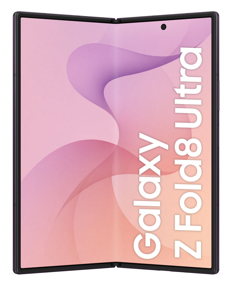Złożony fioletowy smartfon z stylizowanym wzorem na ekranie.