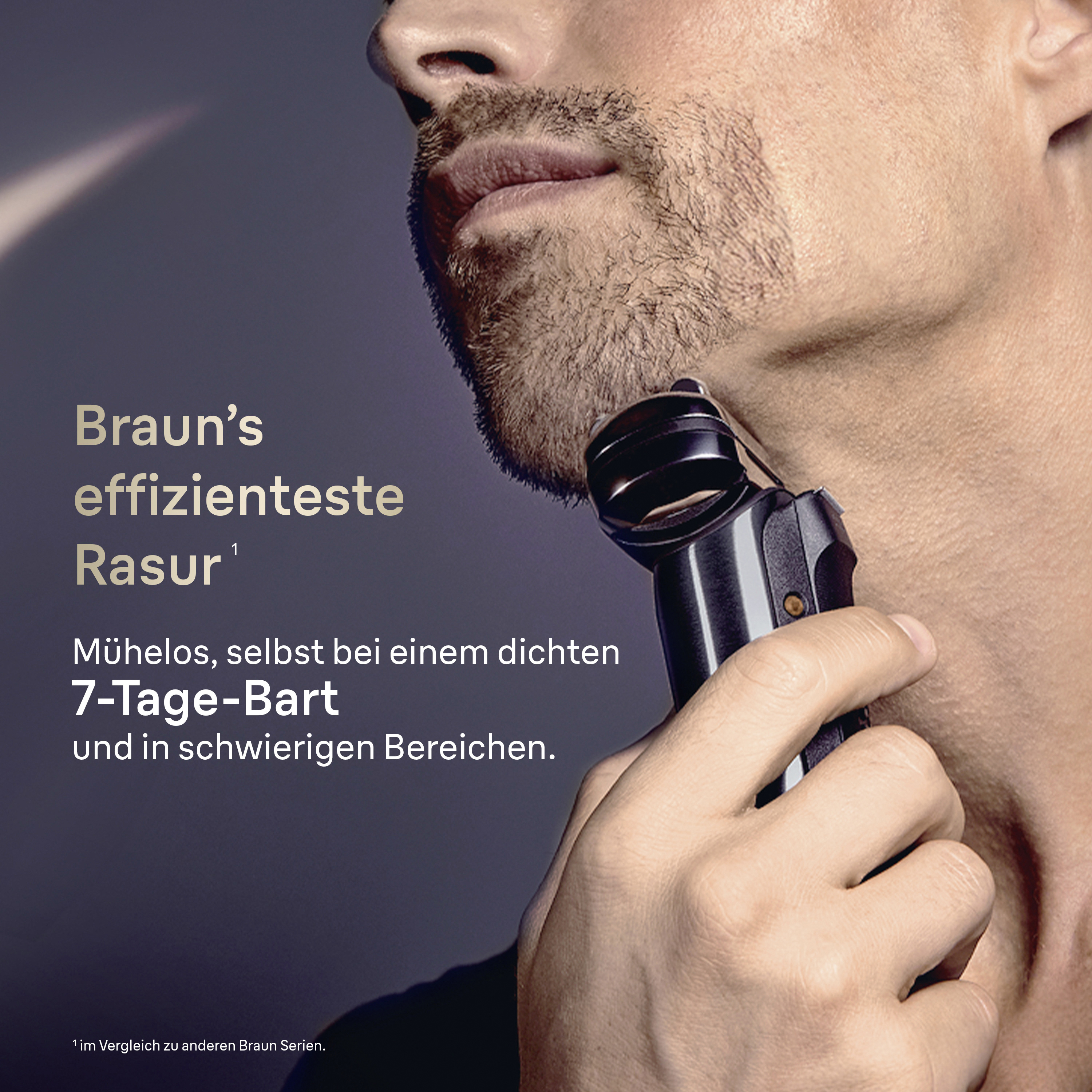 Ein Mann rasiert seinen 7-Tage-Bart mit einem Braun Rasierer.