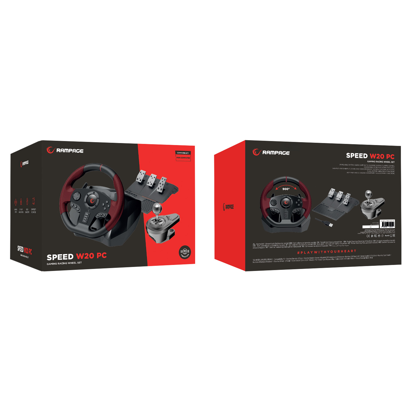Rampage SPEED W20 PC yarış oyun direksiyon seti pedallı ve vitesli.