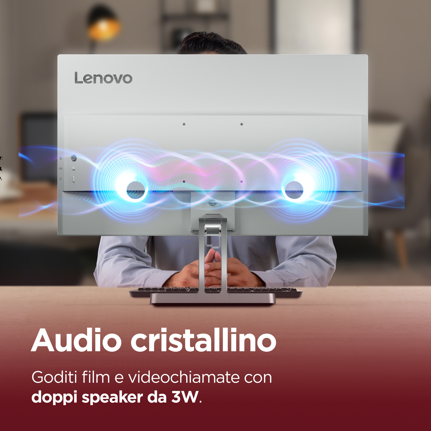 Lenovo All-in-One con doppi speaker da 3W ed emissione sonora.