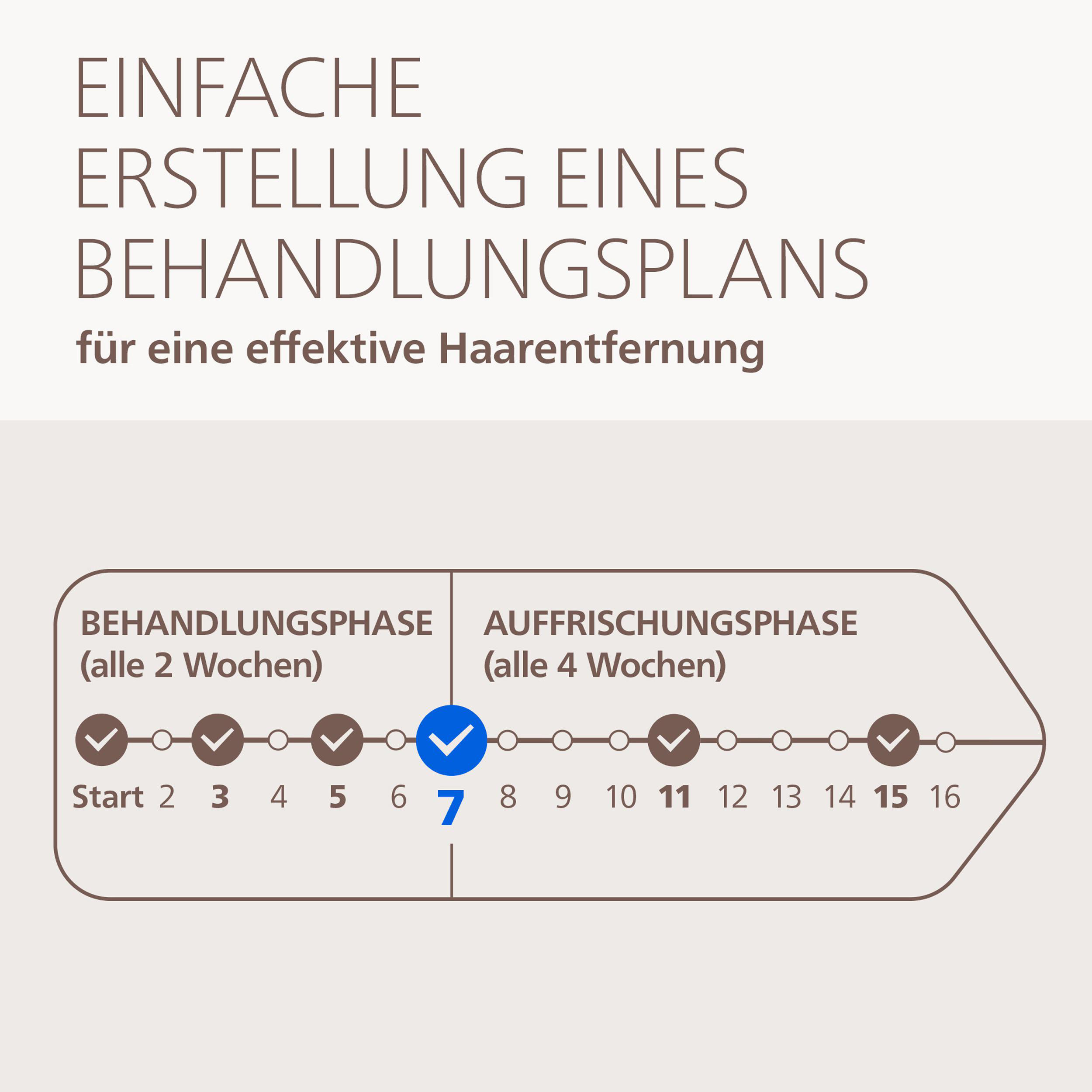 Ein Behandlungsplan mit Phasen und Wochenangaben, mit Häkchen.